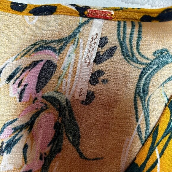 Free People Bella Golden Yellow Floral Print Babydoll Waist Tunic Top Small - Picture 3 of 7